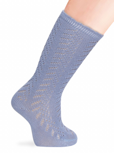 Calcetines altos perlé calado en espiga Azul Suave Softblue