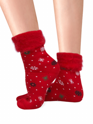 Calcetines Suaves Cardados Copos Nieve Rojo Red