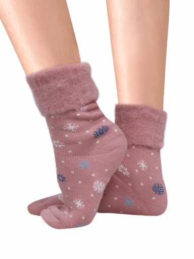 Calcetines Suaves Cardados Copos Nieve Rosa Palo Rosewood