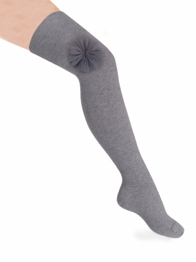 Calcetines altos sobre rodilla con flor de tul Gris Grey