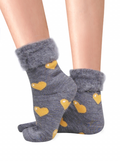 Calcetines Suaves Cardados Corazones Gris Piedra Granite