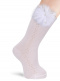 Calcetines Altos Calados con flor de tul y perlas Blanco White